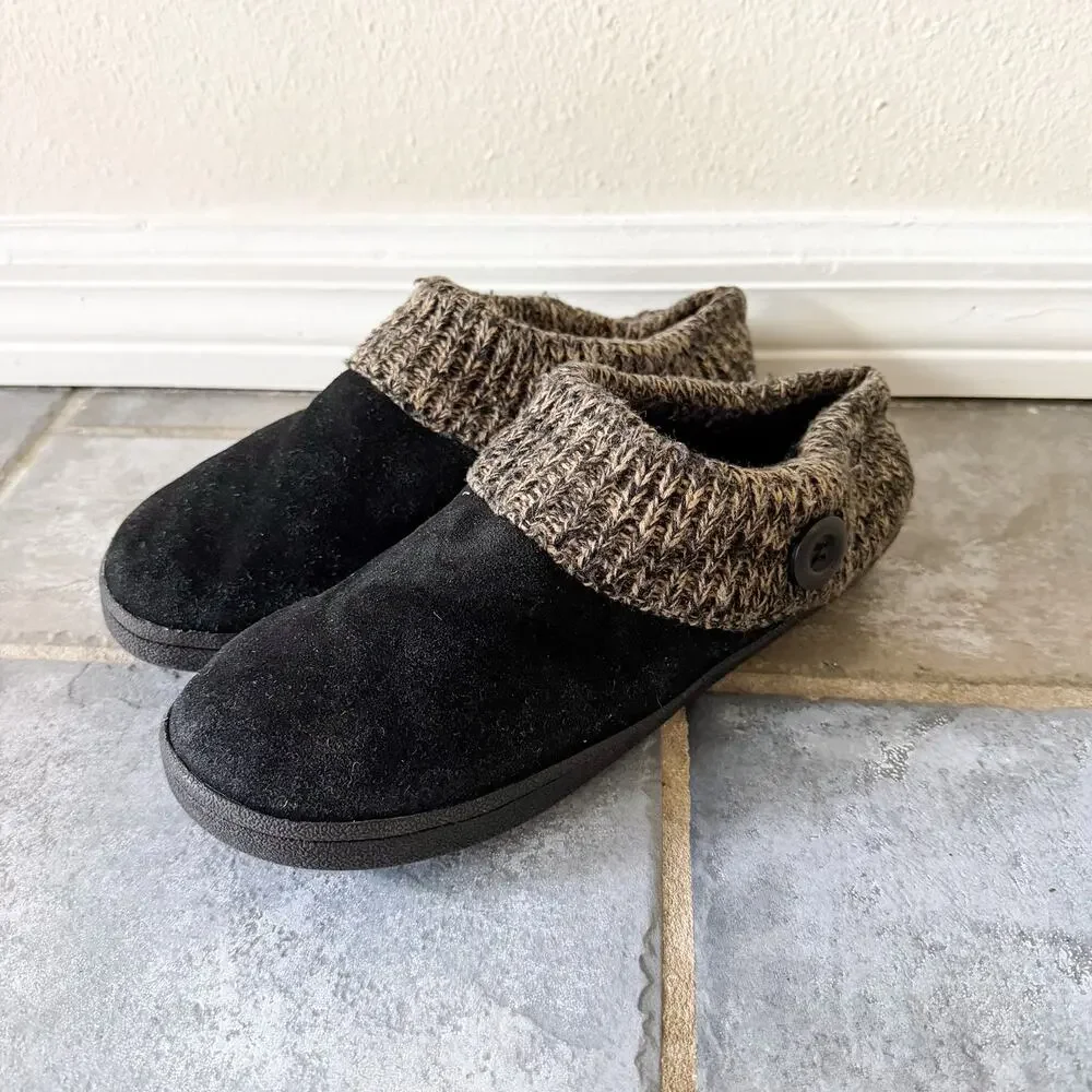 Clarks Angelina Clog Slippers Black Suede Leather Knit Collar Womens 11 - Picture 2 of 9